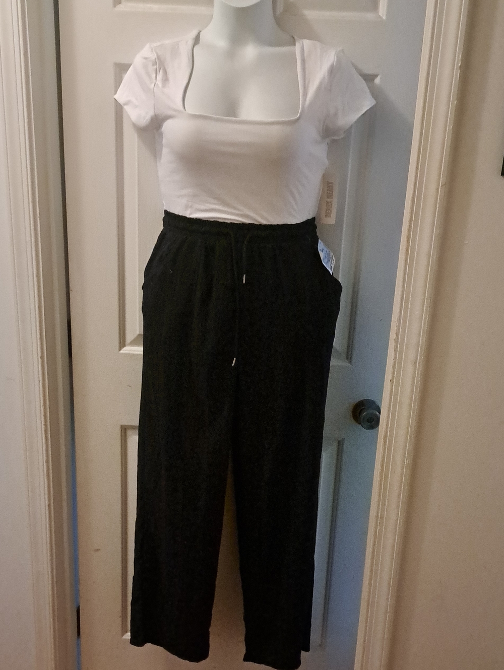 Derek Heart Black High-Waist Drawstring Wide Leg Pants Romper